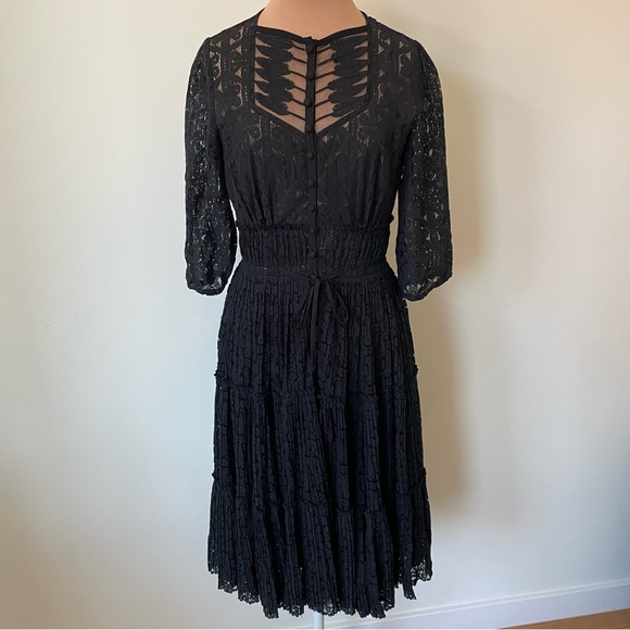 Anthropologie Beguile by Byron Lars Prairie Dusk Black Lace Button Front Dress 2 - Picture 4 of 11